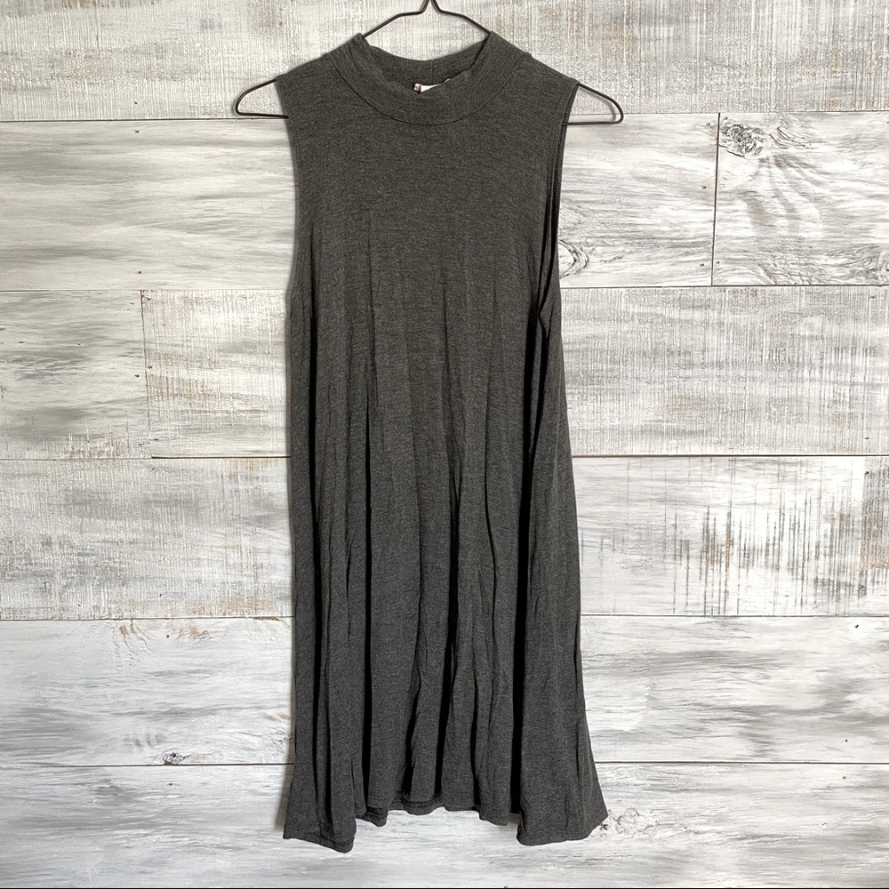 Sleeveless Mock Neck Swing Dress - Charcoal